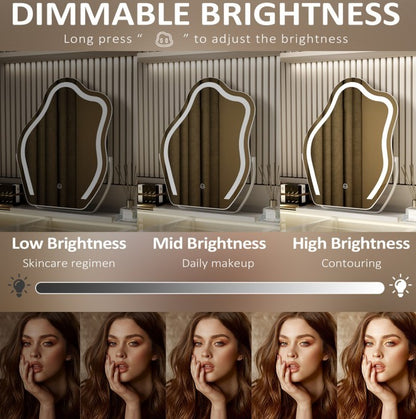 Vanity Makeup Cloud LED Mirror With Lights Strip Smart Control Wall Mount Decor Glass Hanging Removable